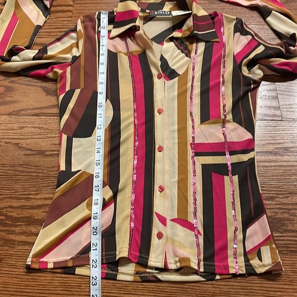 MORGAN DE TOI MYRIANA  geometrical sequin stripe button down shirt semi sheer XS - Picture 12 of 13
